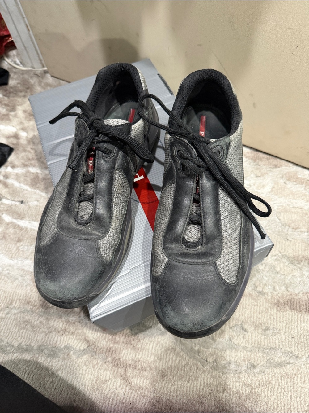 Prada Men's American Cup Black and Gray Casual Lace-Up Sneakers